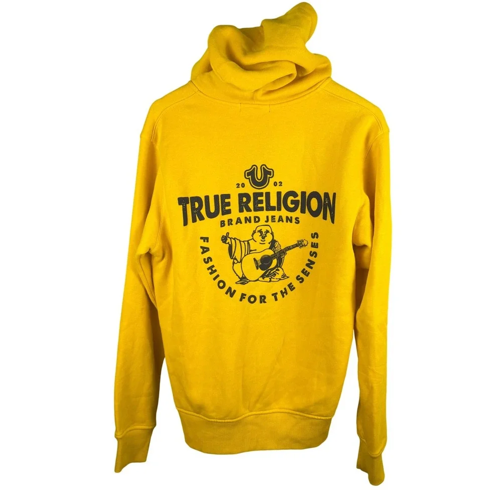 True Religion Mens Yellow Core Zip Up Hoodie Buddha Logo Sweatshirt S 54872-00